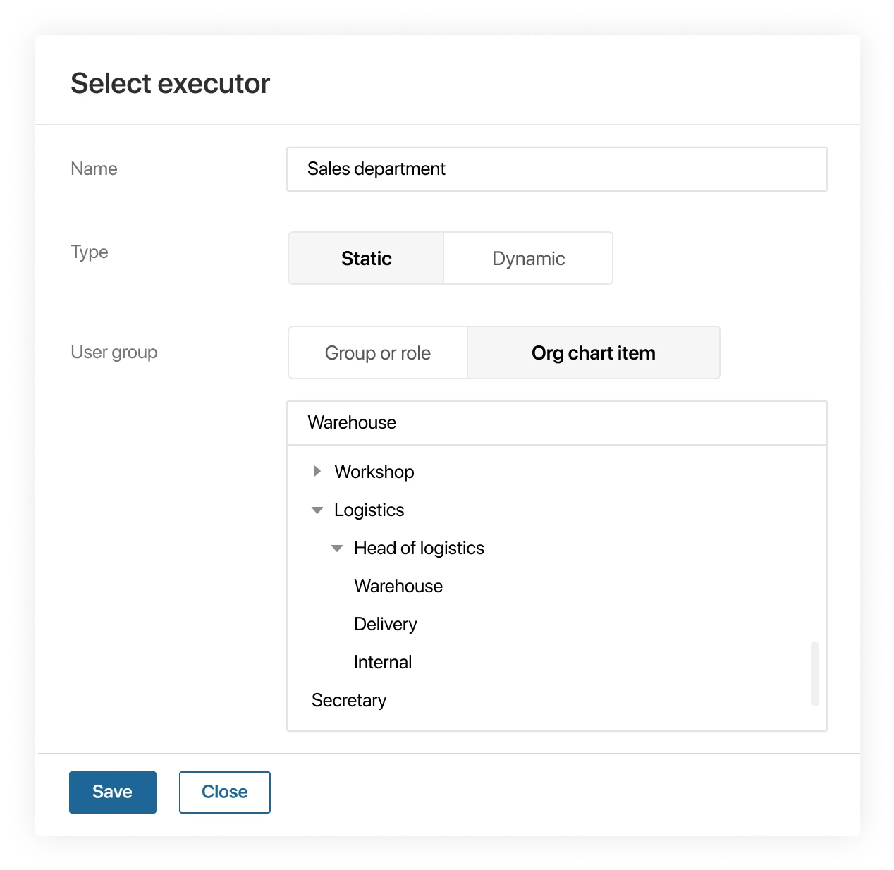 Flexible choice of the executor